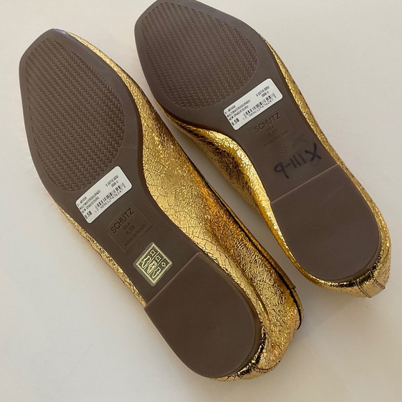 SCHUTZ Arissa  Metallic Gold Leather Ballet Flats Size 8 NEW - Picture 7 of 11